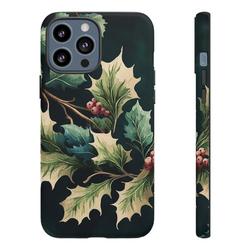 Dark Green Festive Holly in Watercolor - Impact Resistant Phone Case iPhone 13 Pro Max Matte
